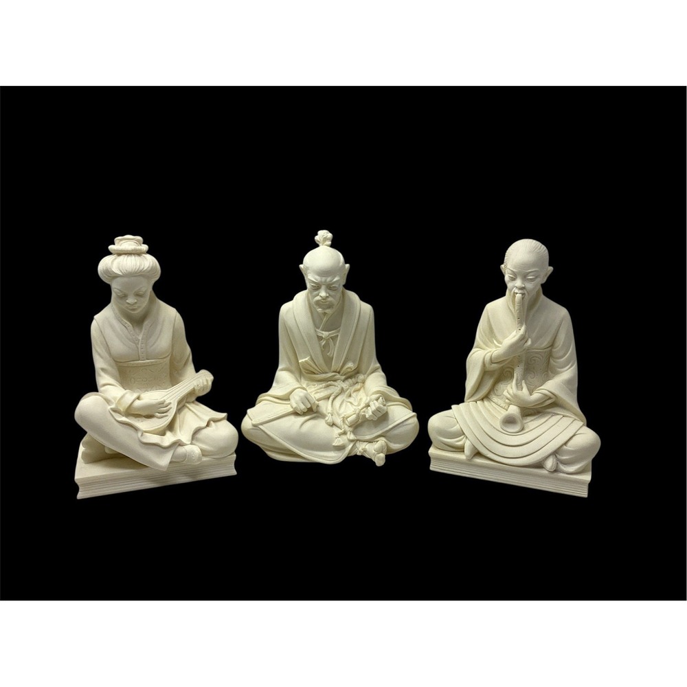 Vtg  (3) Giannelli Alabaster Resin Japanese Samurai, Geisha, Man W/ Horn 7"